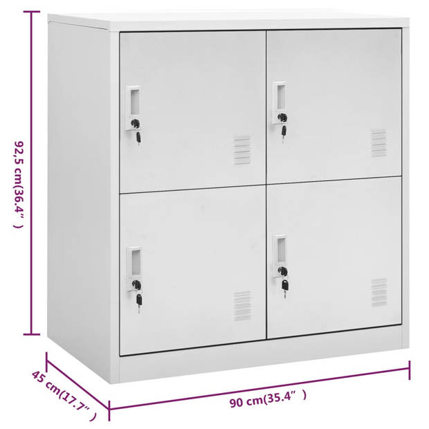 The Living Store Lockerkast Staal - 90 x 45 x 92.5 cm - Lichtgrijs - Met Sloten - 4 Lockers