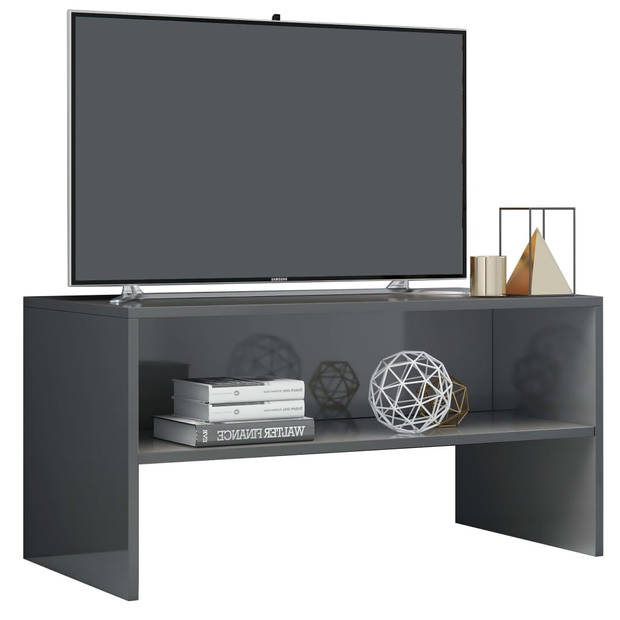 The Living Store TV-meubel Vintage - TV-meubel - 80 x 40 x 40 cm - bewerkt hout - hoogglans grijs