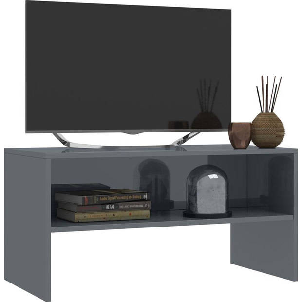 The Living Store TV-meubel Vintage - TV-meubel - 80 x 40 x 40 cm - bewerkt hout - hoogglans grijs