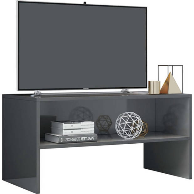 The Living Store TV-meubel Vintage - TV-meubel - 80 x 40 x 40 cm - bewerkt hout - hoogglans grijs