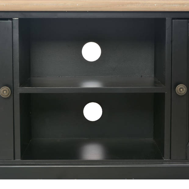 The Living Store TV-meubel - Zwart/hout - 120 x 30 x 40 cm - Massief paulowniahout en MDF