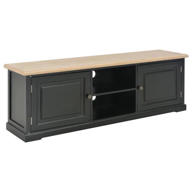 The Living Store TV-meubel - Zwart/hout - 120 x 30 x 40 cm - Massief paulowniahout en MDF