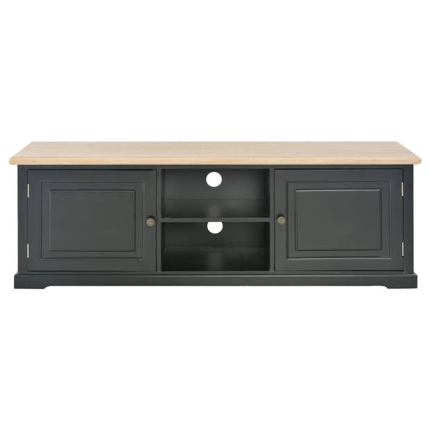 The Living Store TV-meubel - Zwart/hout - 120 x 30 x 40 cm - Massief paulowniahout en MDF