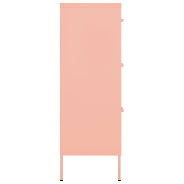 The Living Store Ladekast Staal - 80x35x101.5 cm - 6 lades - Roze