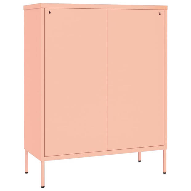 The Living Store Ladekast Staal - 80x35x101.5 cm - 6 lades - Roze