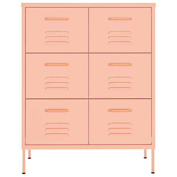 The Living Store Ladekast Staal - 80x35x101.5 cm - 6 lades - Roze