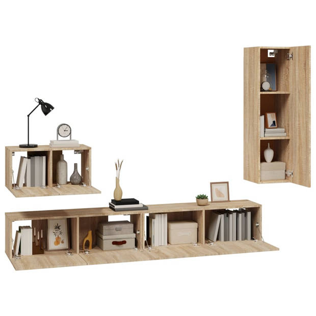 The Living Store TV meubel set Sonoma eiken - 2x 100x30x30cm - 1x 60x30x30cm - 1x 30.5x30x110cm