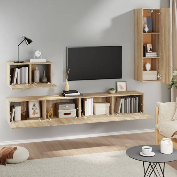 The Living Store TV meubel set Sonoma eiken - 2x 100x30x30cm - 1x 60x30x30cm - 1x 30.5x30x110cm