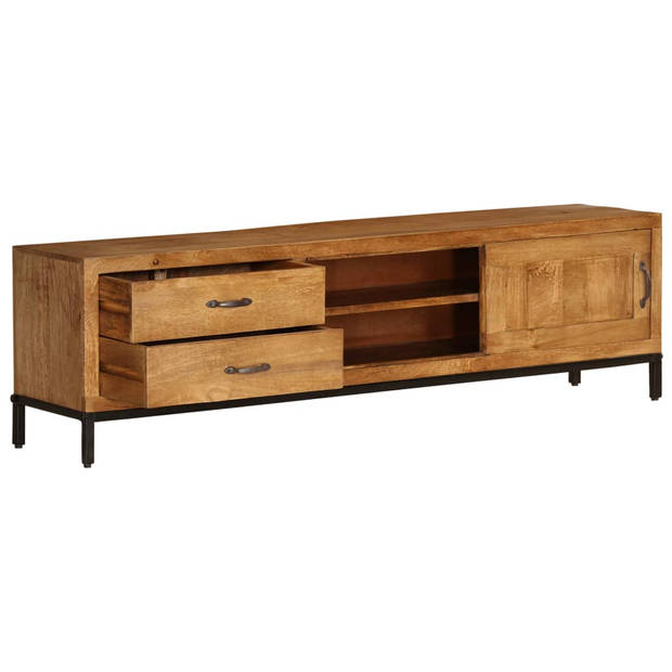 The Living Store Retro Tv-meubel - Massief mangohout - 140 x 30 x 40 cm - 2 lades - 2 schappen