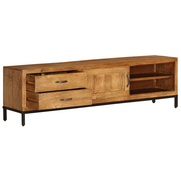 The Living Store Retro Tv-meubel - Massief mangohout - 140 x 30 x 40 cm - 2 lades - 2 schappen