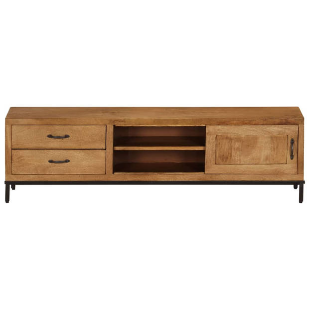 The Living Store Retro Tv-meubel - Massief mangohout - 140 x 30 x 40 cm - 2 lades - 2 schappen