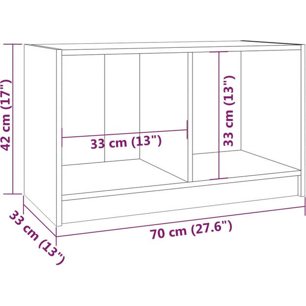 The Living Store tv-meubel Stereokast - grijs massief grenenhout - 70 x 33 x 42 cm (L x B x H)