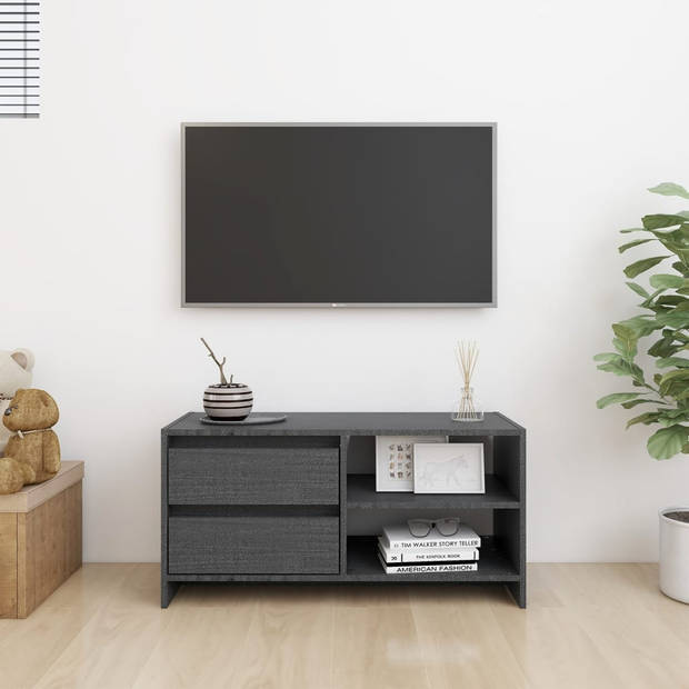 The Living Store Houten Tv-meubel - Grenenhout - 80 x 31 x 39 cm - Grijs