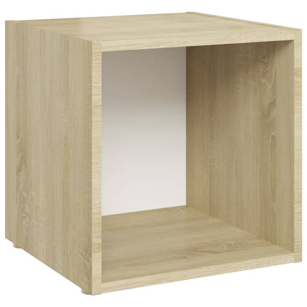 The Living Store TV-meubelset Sonoma Eiken - 4x 37x35x37cm - 2x 72x35x36.5cm - wit hifi-kastenset