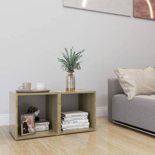 The Living Store Tv-meubelen - Staande stereokasten - 37 x 35 x 37 cm - Wit en Sonoma eiken - Montage vereist