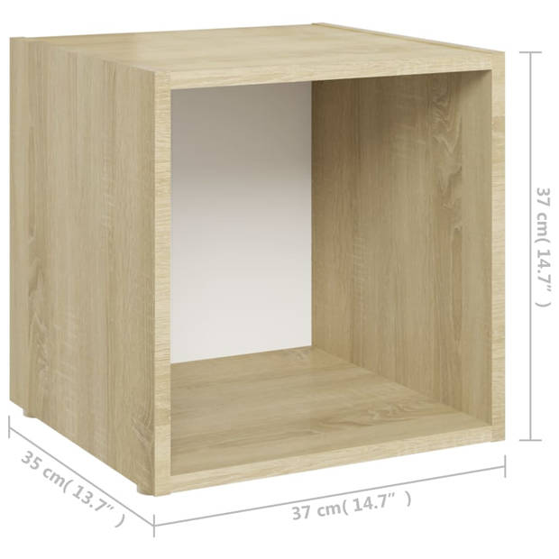 The Living Store Tv-meubelen - Staande stereokasten - 37 x 35 x 37 cm - Wit en Sonoma eiken - Montage vereist