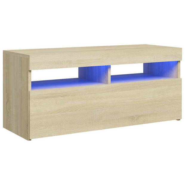 The Living Store TV-meubel Sonoma Eiken - 90 x 35 x 40 cm - Met RGB LED-verlichting