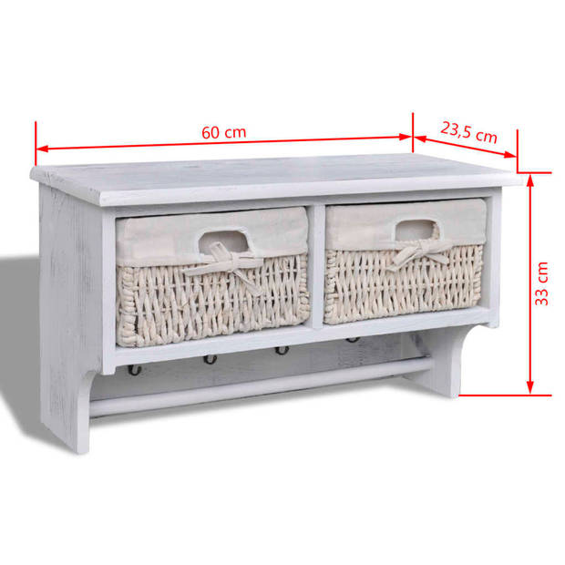 The Living Store Wandschap 60x23-5x33 cm paulowniahout wit - Kapstok