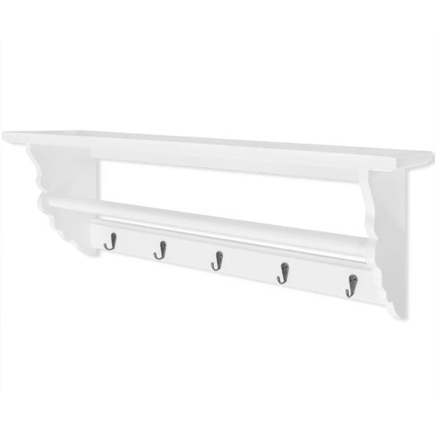 The Living Store Barokstijl Kapstok - 70 x 18 x 26 cm - Met 5 haken en 1 schap - Wit MDF