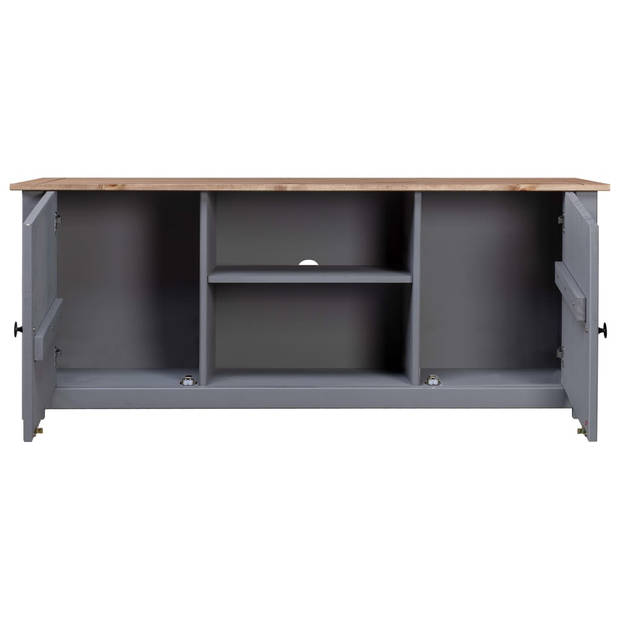 The Living Store TV-kast Stereokast Grijs/Natuurlijk 120x40x50cm - Massief grenenhout