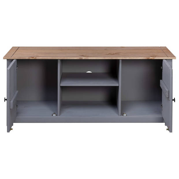 The Living Store TV-kast Stereokast Grijs/Natuurlijk 120x40x50cm - Massief grenenhout