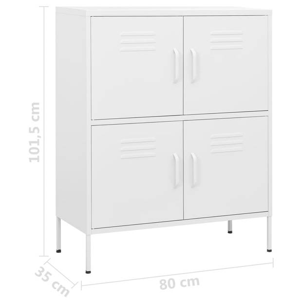 The Living Store Stalen Opbergkast - 80 x 35 x 101.5 cm - Wit