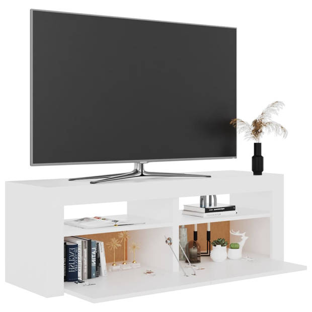 The Living Store TV-meubel Hifi-kast - 120x35x40 cm - RGB LED-verlichting - wit - Bewerkt hout