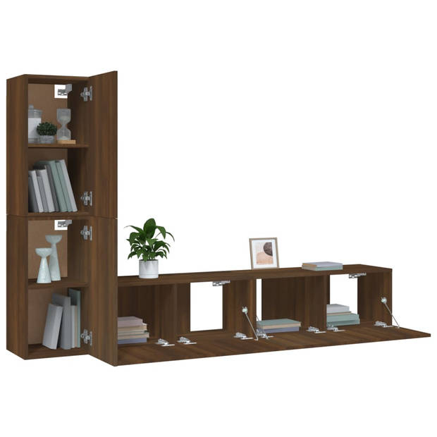 The Living Store Klassieke Televisiekastenset - 80x30x30 cm + 30.5x30x60 cm - Bruineiken