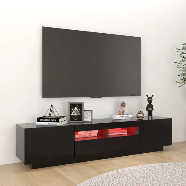 The Living Store TV-meubel Modern - Hifi-kast - 180 x 35 x 40 cm - RGB LED-verlichting - Zwart - Bewerkt hout