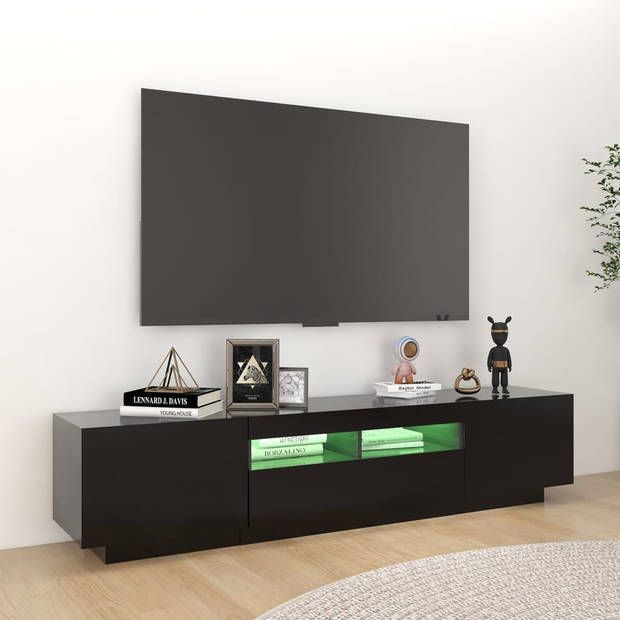 The Living Store TV-meubel Modern - Hifi-kast - 180 x 35 x 40 cm - RGB LED-verlichting - Zwart - Bewerkt hout