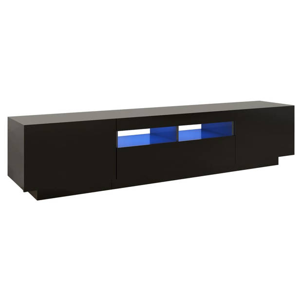 The Living Store TV-meubel Modern - Hifi-kast - 180 x 35 x 40 cm - RGB LED-verlichting - Zwart - Bewerkt hout