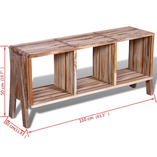 The Living Store TV-meubel Vintage Gerecycled Teak - 110x30x50 cm - Handgemaakt - 3 Schappen