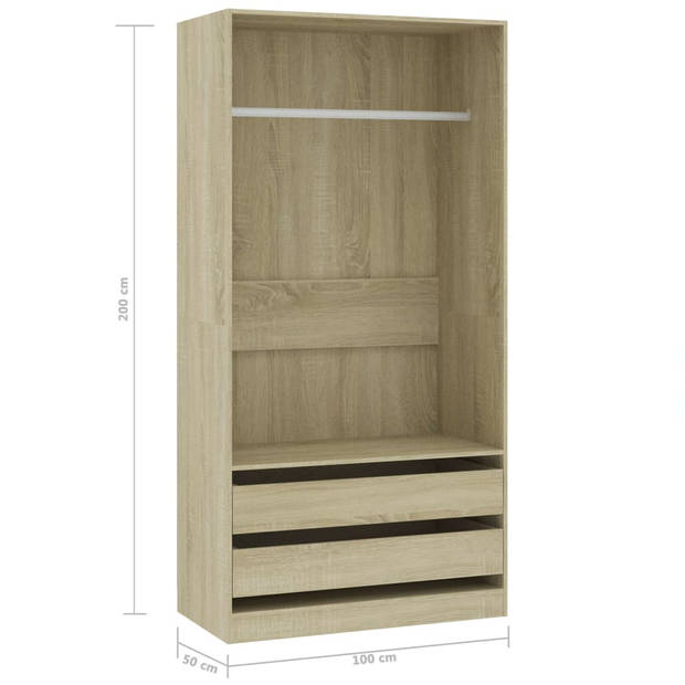 The Living Store Kledingkast Sonoma Eiken - 100 x 50 x 200 cm - Met 2 lades en ophangstang