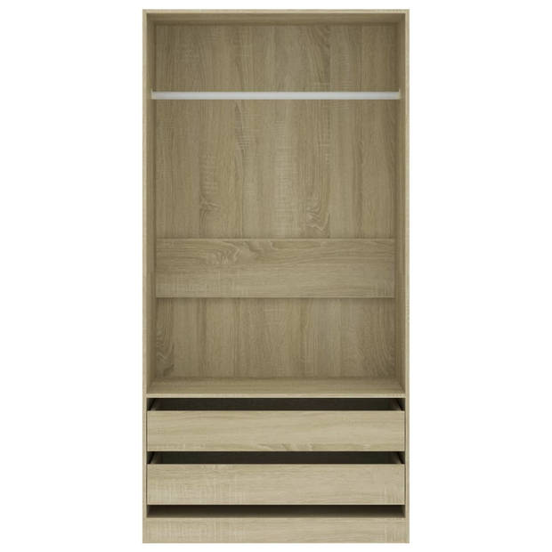 The Living Store Kledingkast Sonoma Eiken - 100 x 50 x 200 cm - Met 2 lades en ophangstang