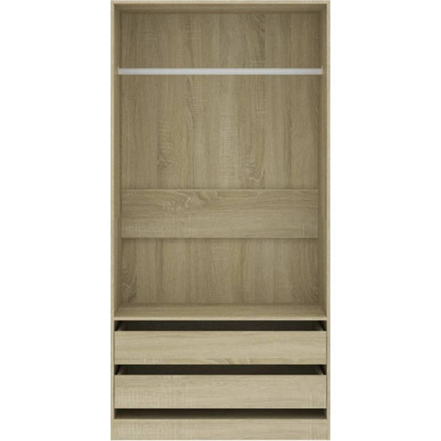 The Living Store Kledingkast Sonoma Eiken - 100 x 50 x 200 cm - Met 2 lades en ophangstang