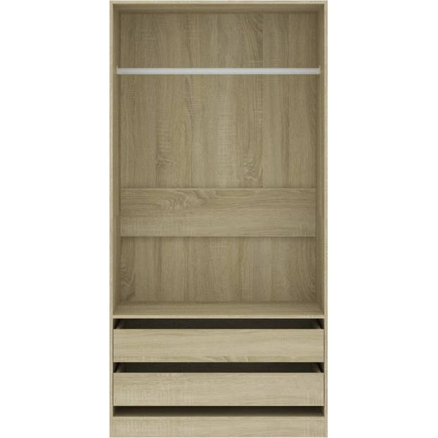 The Living Store Kledingkast Sonoma Eiken - 100 x 50 x 200 cm - Met 2 lades en ophangstang