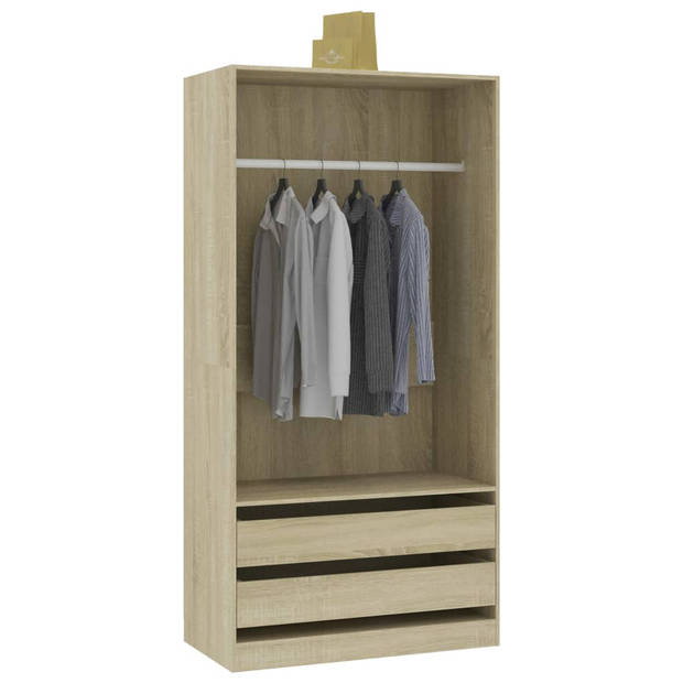 The Living Store Kledingkast Sonoma Eiken - 100 x 50 x 200 cm - Met 2 lades en ophangstang