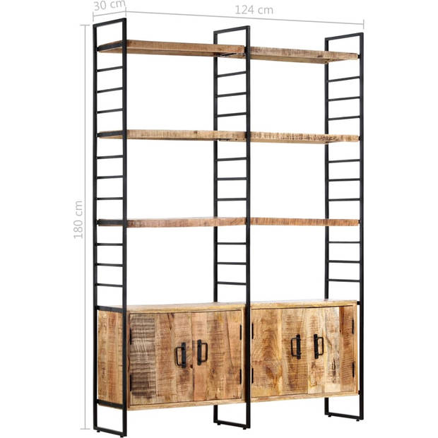 The Living Store Boekenkast Industrial - 124 x 30 x 180 cm - Ruw mangohout en ijzeren frame