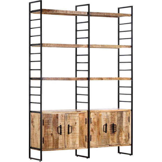 The Living Store Boekenkast Industrial - 124 x 30 x 180 cm - Ruw mangohout en ijzeren frame