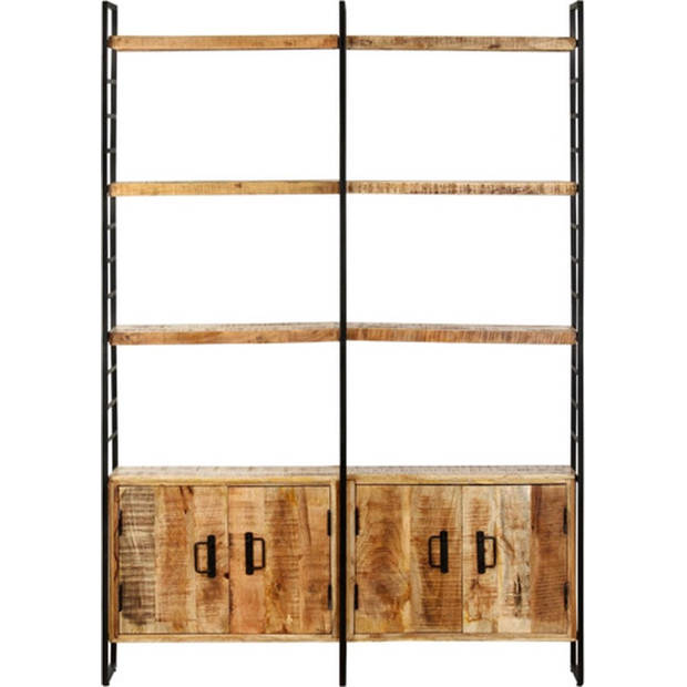 The Living Store Boekenkast Industrial - 124 x 30 x 180 cm - Ruw mangohout en ijzeren frame