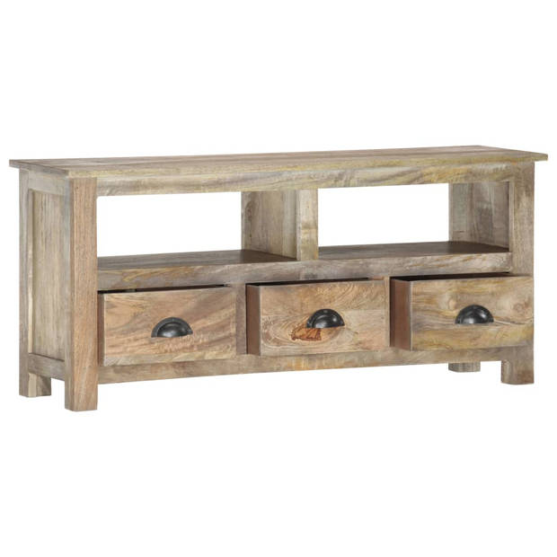 The Living Store Retro Tv-meubel - Massief mangohout - Grijze eikenafwerking - 110 x 30 x 50 cm