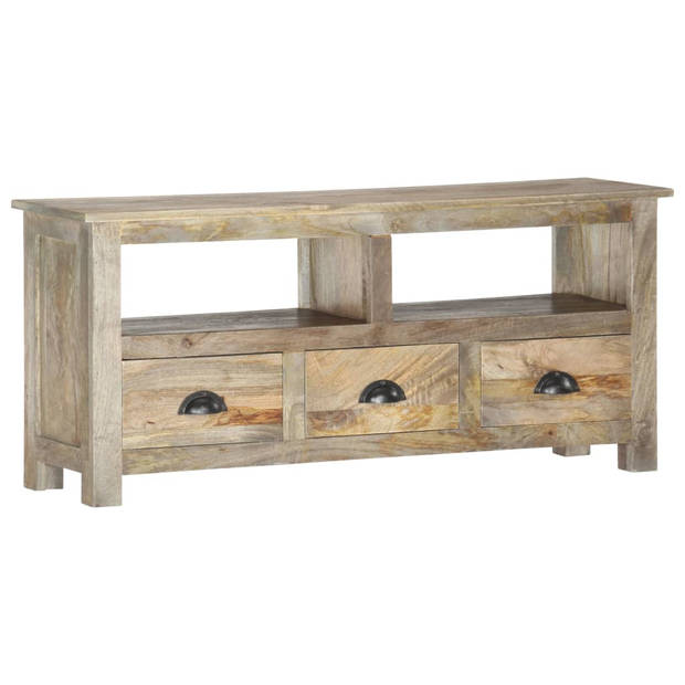 The Living Store Retro Tv-meubel - Massief mangohout - Grijze eikenafwerking - 110 x 30 x 50 cm