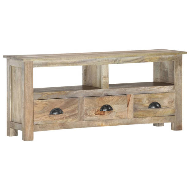 The Living Store Retro Tv-meubel - Massief mangohout - Grijze eikenafwerking - 110 x 30 x 50 cm