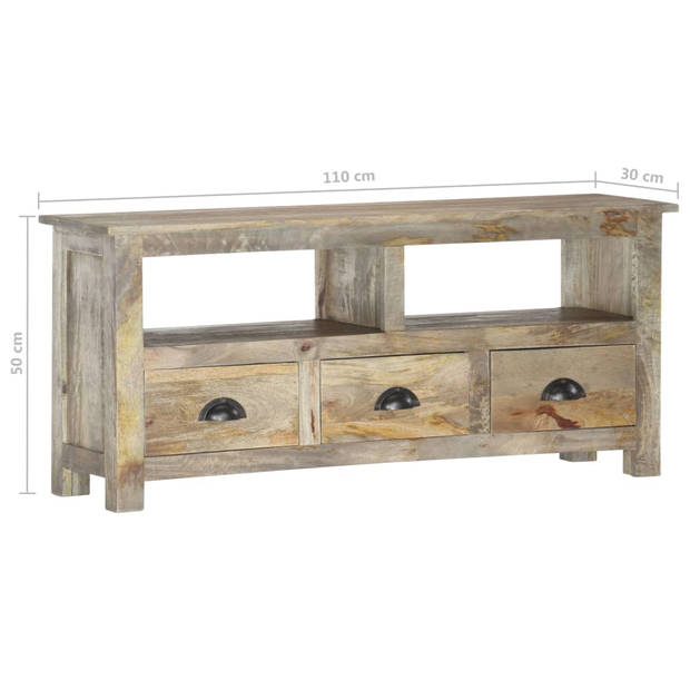 The Living Store Retro Tv-meubel - Massief mangohout - Grijze eikenafwerking - 110 x 30 x 50 cm