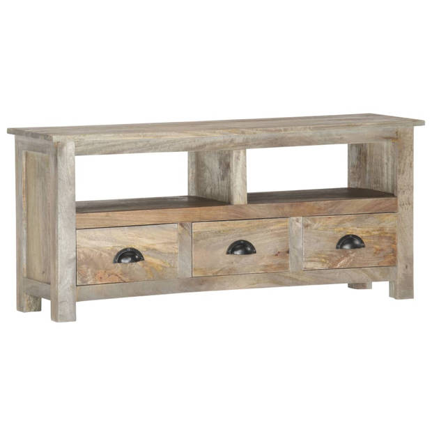 The Living Store Retro Tv-meubel - Massief mangohout - Grijze eikenafwerking - 110 x 30 x 50 cm