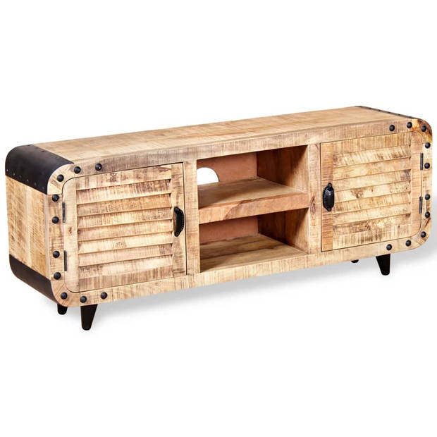 The Living Store tv-meubel industriële stijl 120x30x50 cm - massief mangohout - bruin/zwart