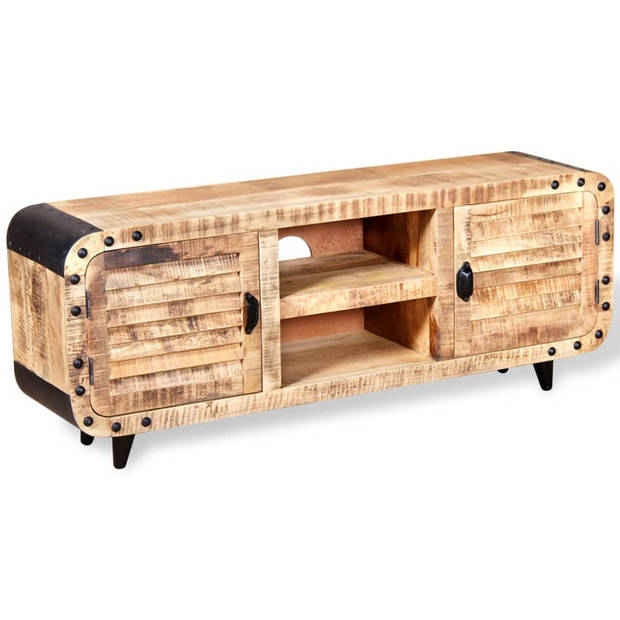 The Living Store tv-meubel industriële stijl 120x30x50 cm - massief mangohout - bruin/zwart