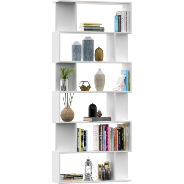 The Living Store Boekenkast - Wit - 80 x 24 x 192 cm - 6 grote vakken + 12 kleine vakken