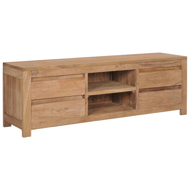 The Living Store Vintage Massief Teakhouten TV-meubel - 115 x 30 x 40 cm - 4 lades en 2 open vakken