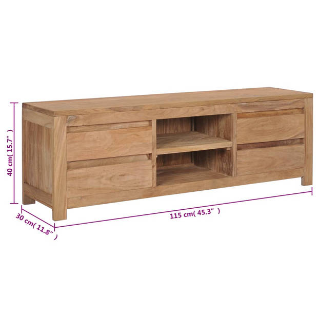 The Living Store Vintage Massief Teakhouten TV-meubel - 115 x 30 x 40 cm - 4 lades en 2 open vakken